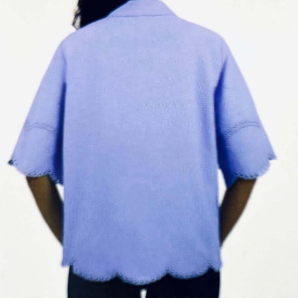 Beach Lunch Lounge Collection Azure Blue Clo Eyelet Border Button Up Top Sz XL - Picture 4 of 8